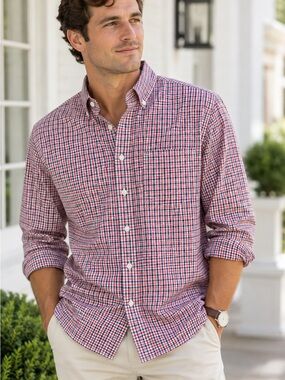 Southern Pines 100% Cotton Gingham Button-Down Shirt – Men’s XXL